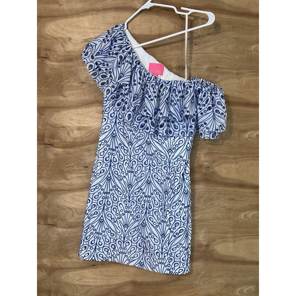 Lilly Pulitzer Sundea One-shoulder Eyelet Shift Dress Size 4 Lace Vacation - Picture 3 of 11